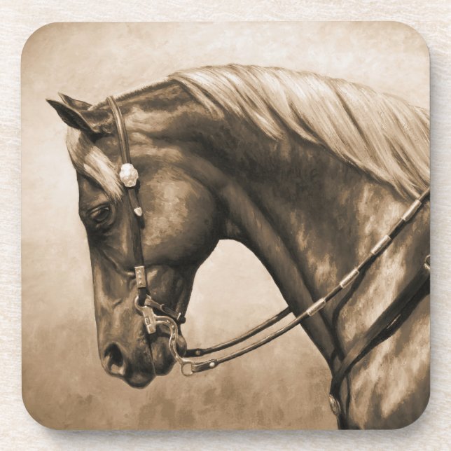 Western Ranch Horse Old Photo Sepia Coaster (Front)