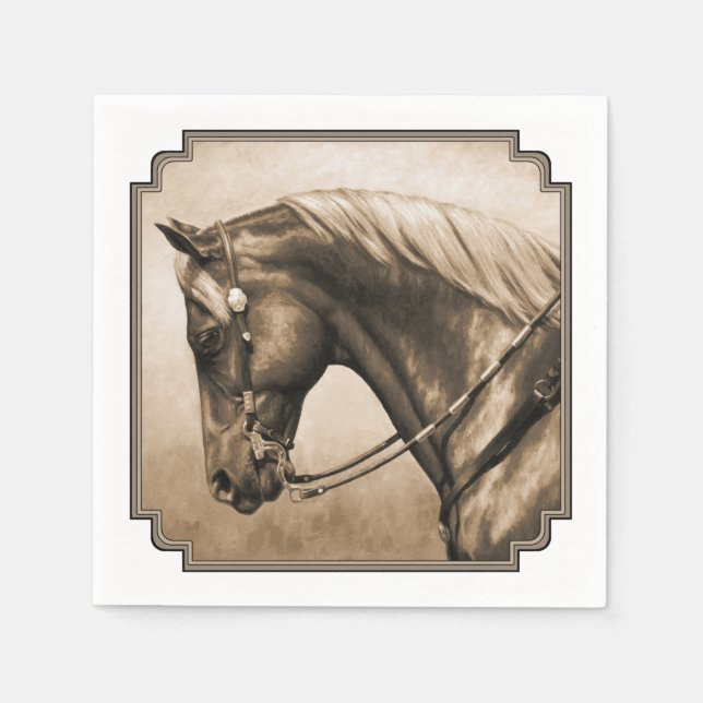 Western Ranch Horse Old Photo Sepia Napkin (Front)