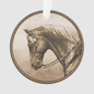 Western Ranch Horse Old Photo Sepia Ornament