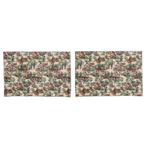Western Ranch or Country Farm Scene Pillowcase