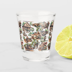 Western Ranch or Country Farm Scene Shot Glass