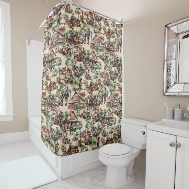 Western Ranch or Country Farm Scene Shower Curtain (In Situ)
