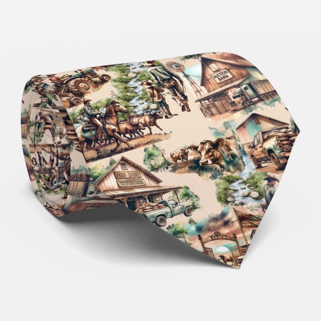 Western Ranch or Country Farm Scene  Tie (Rolled)
