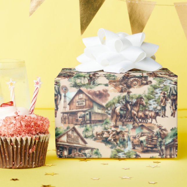 Western Ranch or Country Farm Scene  Wrapping Paper (Birthday Party)