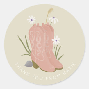 Western ranch pretty cowgirl boots design classic round sticker