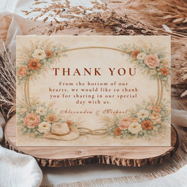 Western Ranch Romance Wedding Thank You Card (Creator Uploaded)