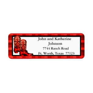Western Red Cowboy Boots And Plaid Holiday Return Address Label