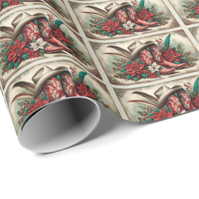 Western Red Cowboy Boots Christmas Wrapping Paper (Roll Corner)