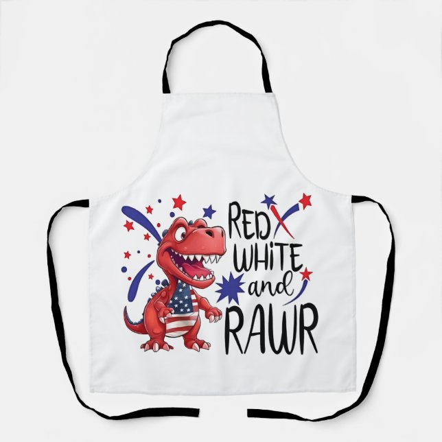Western Red White Rawr Dinosaur  Apron (Front)