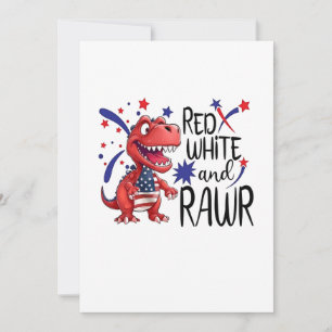 Western Red White Rawr Dinosaur  Invitation