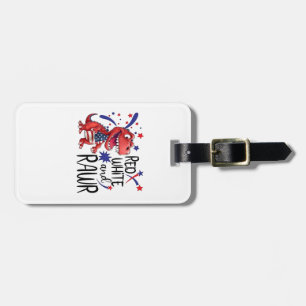 Western Red White Rawr Dinosaur Luggage Tag