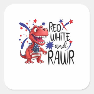 Western Red White Rawr Dinosaur Square Sticker