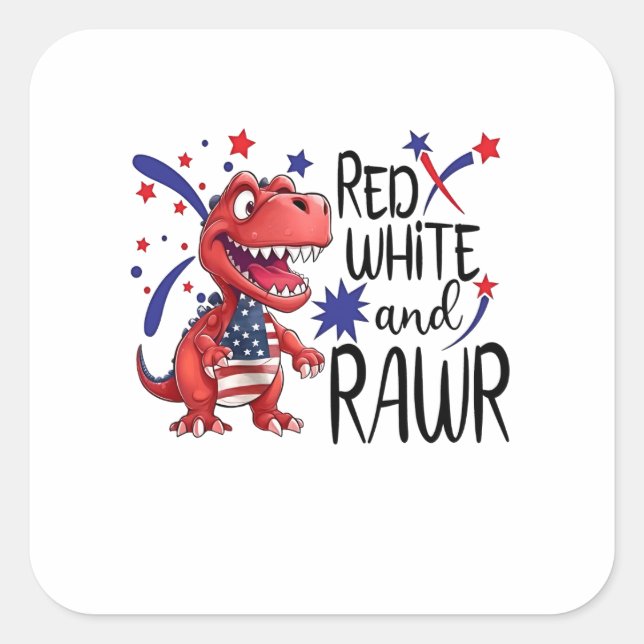 Western Red White Rawr Dinosaur  Square Sticker (Front)