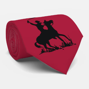 Western Red with black Cowboy on Horse with Whip Tie
