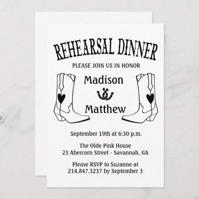 Western Rehearsal Dinner Wedding Cowboy Boots Invitation (Front/Back)
