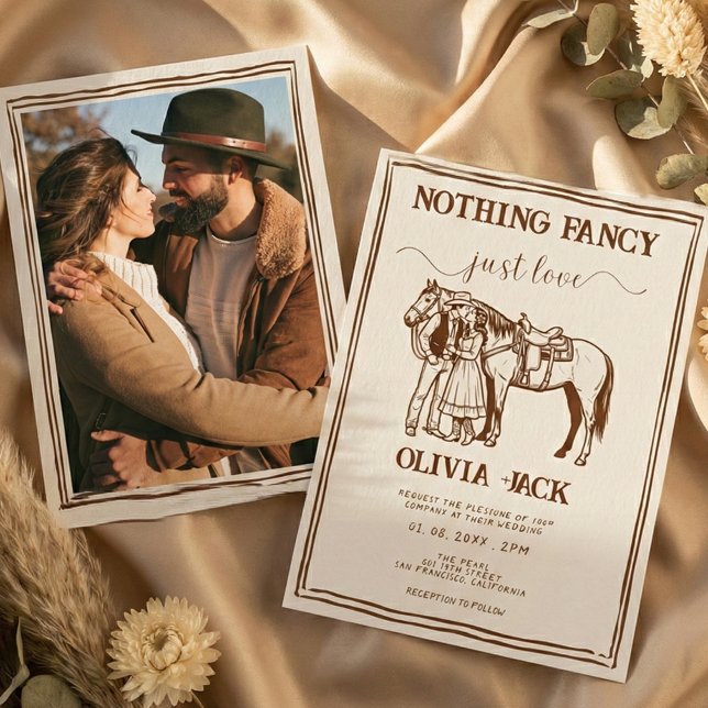 Western Retro Funky Hand Drawn Photo Wedding Invitation (Creator Uploaded)