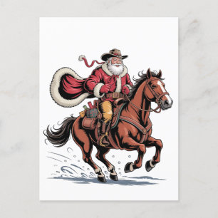 Western Riding Rodeo Horse Cowboy Santa Christmas Invitation Postcard