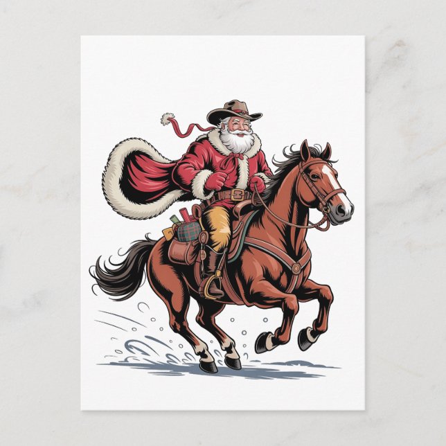 Western Riding Rodeo Horse Cowboy Santa Christmas Invitation Postcard (Front)