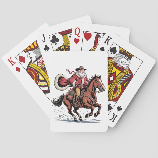 Western Riding Rodeo Horse Cowboy Santa Christmas Playing Cards (Back)