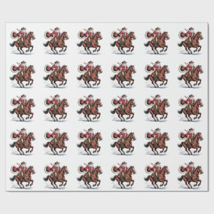 Western Riding Rodeo Horse Cowboy Santa Christmas Wrapping Paper