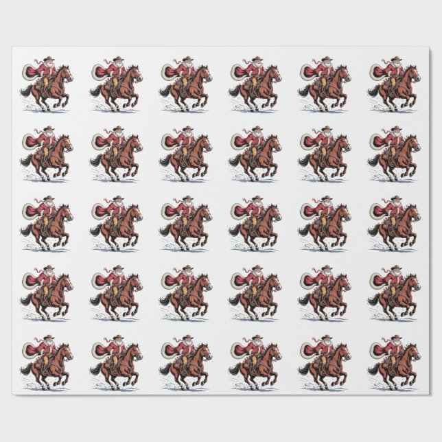 Western Riding Rodeo Horse Cowboy Santa Christmas Wrapping Paper (Flat)