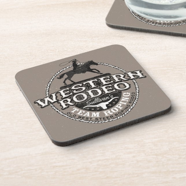 Western Rodeo ADD NAME Old West Steer Roping Roper Coaster (Left Side)