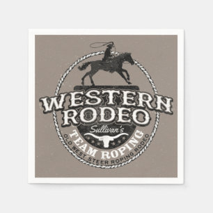 Western Rodeo ADD NAME Old West Steer Roping Roper Napkin