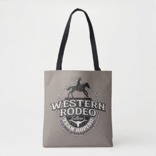 Western Rodeo ADD NAME Old West Steer Roping Roper Tote Bag