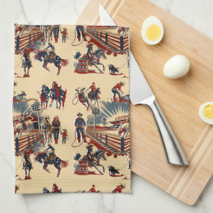 Western Rodeo Arena Cowboy Cowgirl Rodeo Events Tea Towel