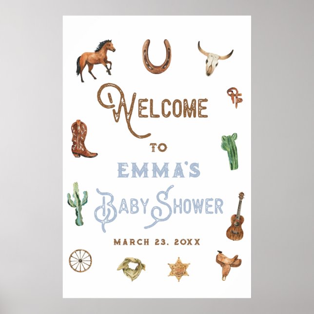 Western Rodeo Boy Baby Shower Welcome Sign (Front)