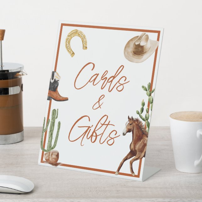 Western Rodeo Boy Cards & Gifts Pedestal Sign (In SItu)