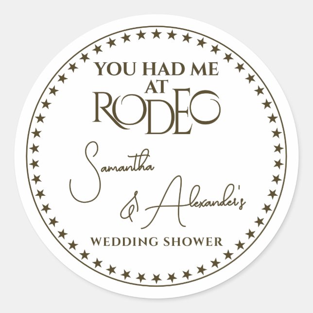 Western Rodeo Bridal Couples Wedding Shower Classic Round Sticker (Front)