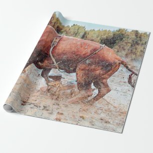 Western Rodeo Bull Country Cowboy Vintage Rustic Wrapping Paper
