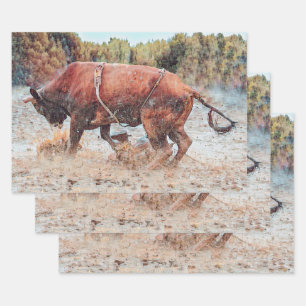 Western Rodeo Bull Country Cowboy Vintage Rustic Wrapping Paper Sheet