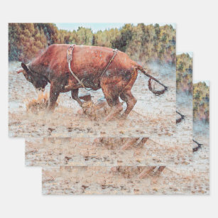 Western Rodeo Bull Country Cowboy Vintage Rustic Wrapping Paper Sheet