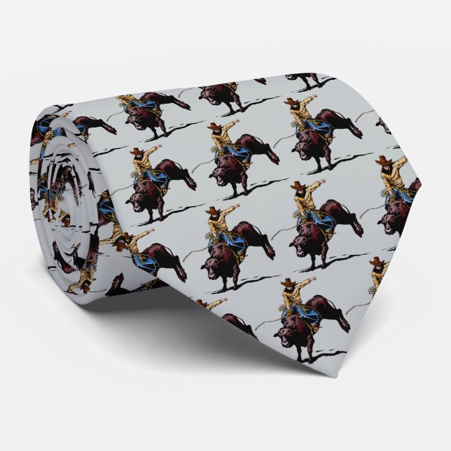 Western Rodeo Bull Riding Mens Necktie (Rolled)