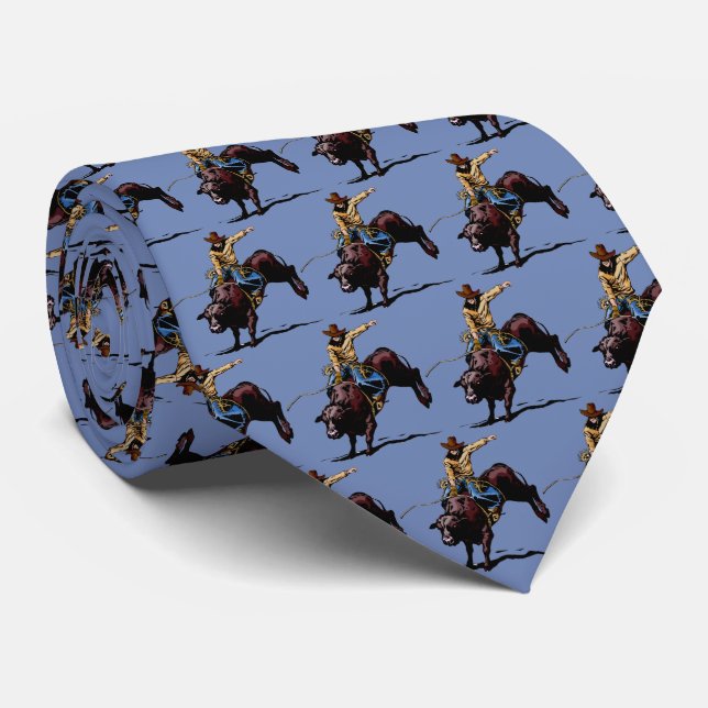 Western Rodeo Bull Riding Mens Necktie (Rolled)