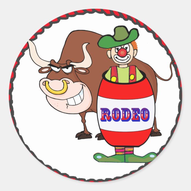 Western Rodeo Clown And Bull Classic Round Sticker (Front)