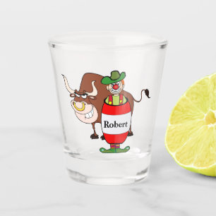 Western Rodeo Clown And Bull Personalised Shot Glass