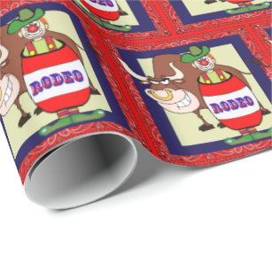Western Rodeo Clown Barrel And Bull Wrapping Paper