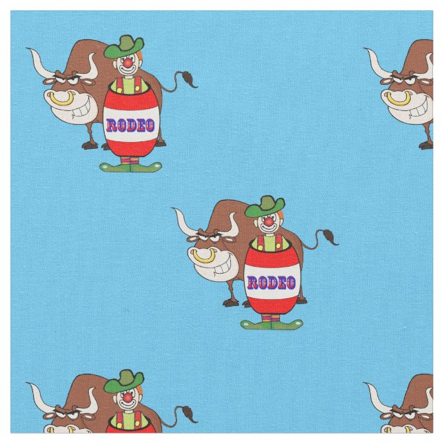 Western Rodeo Clown in Barrel And Bull Cartoon Fabric (Close Up)