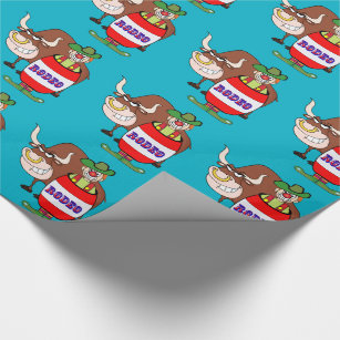 Western Rodeo Clown In Barrel And Bull Wrapping Paper