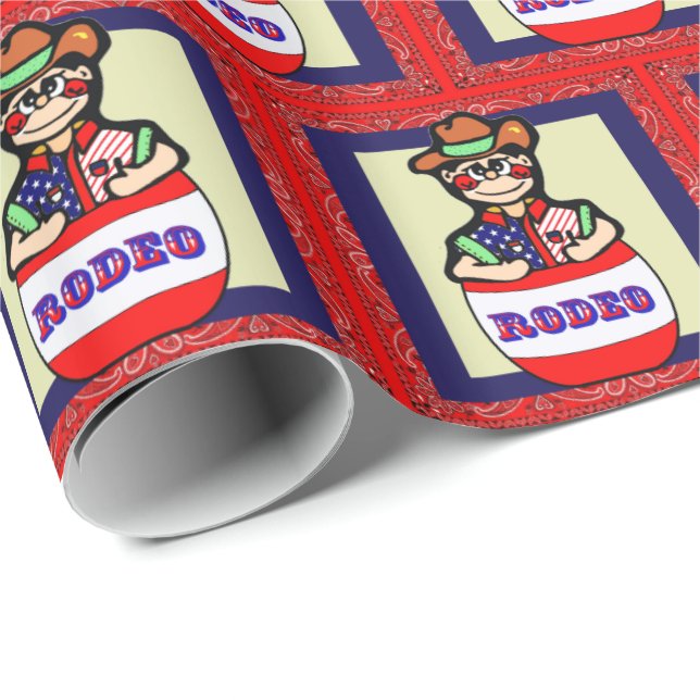 Western Rodeo Clown In Barrel  Red Bandanna Wrapping Paper (Roll Corner)