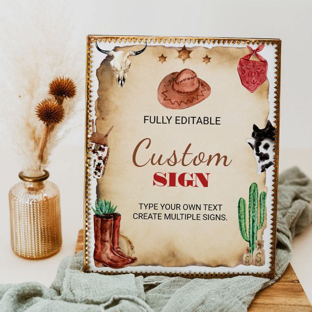 Western Rodeo Cowboy 1st Birthday Party Table Sign (Creator Uploaded)