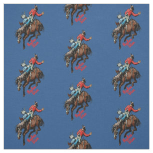 Western Rodeo Cowboy Bareback Bronc Horse Rider Fabric