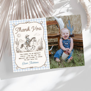 Western Rodeo Cowboy Birthday Photo Thank You Card