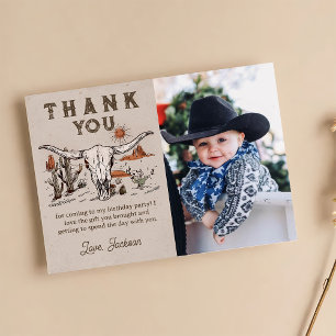 Western Rodeo Cowboy Birthday Photo Thank You Card