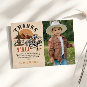 Western Rodeo Cowboy Birthday Photo Thank You Card