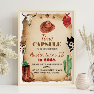 Western Rodeo Cowboy Birthday Time Capsule sign