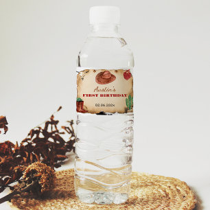 Western Rodeo Cowboy Birthday Water Bottle Label
